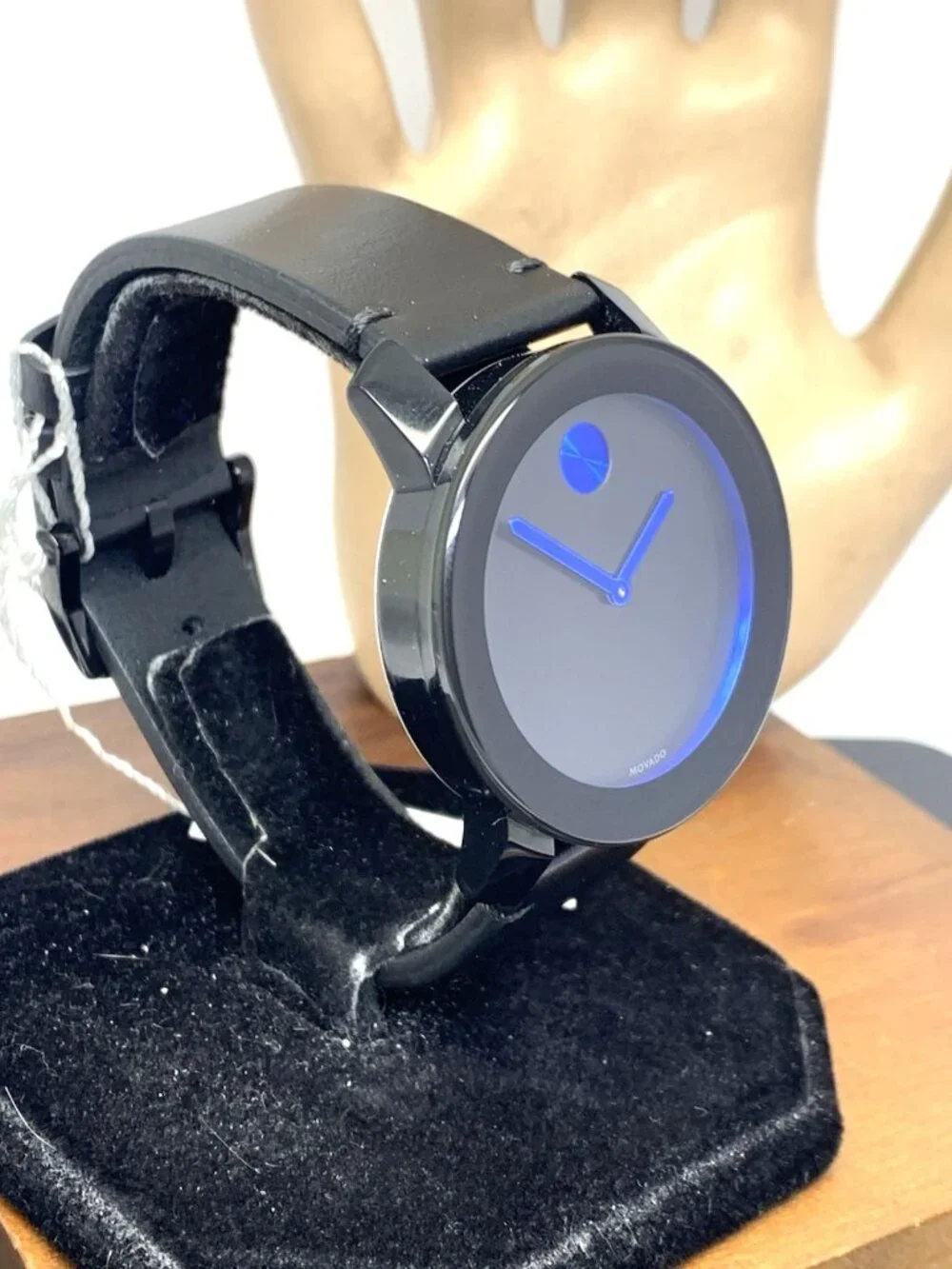 Movado Men's Watch 3600307 Bold Black Blue Dial Swiss Quartz Leather Band 42mm